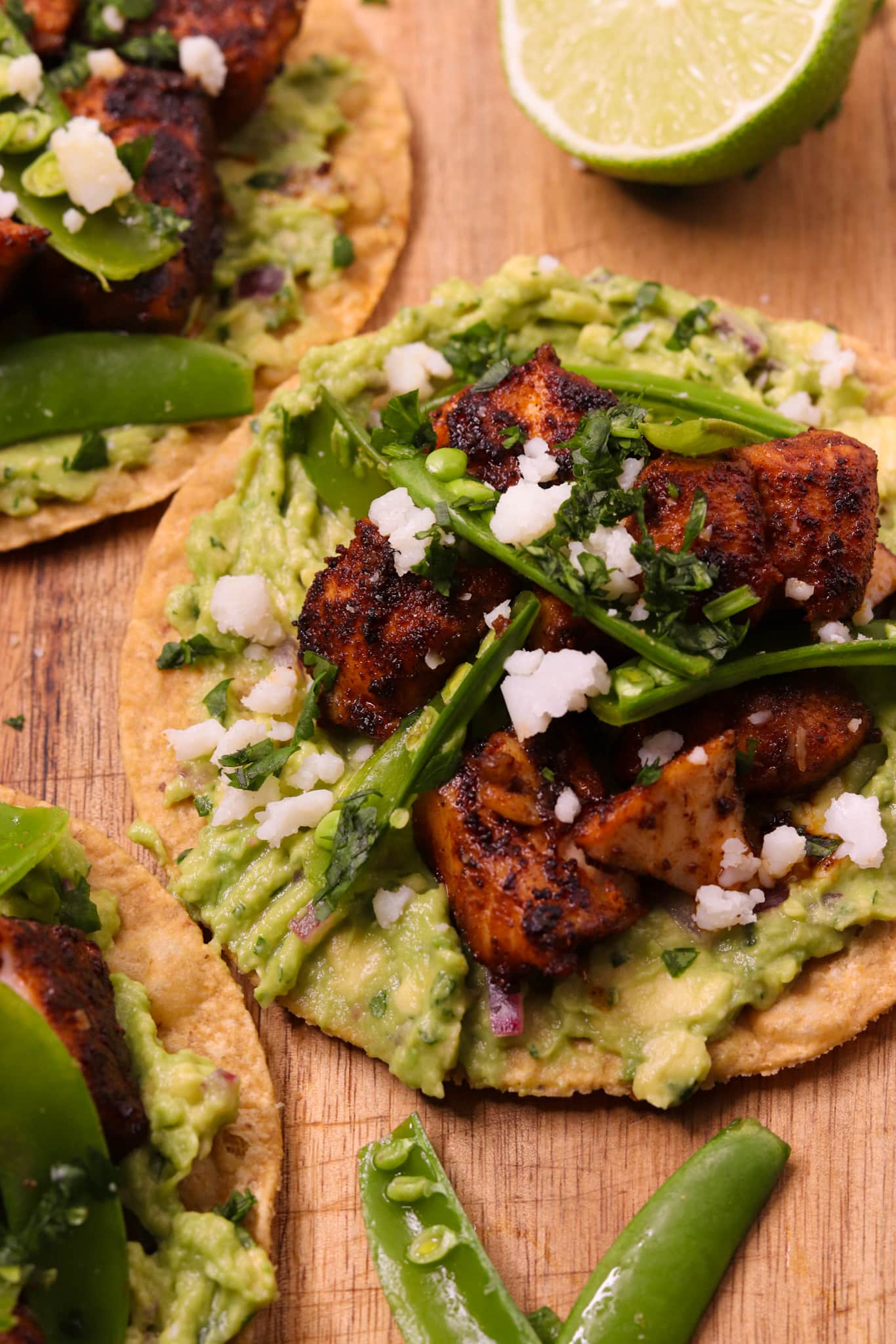 Smoky Chipotle Salmon Tostadas with Quick-Pickled Snap Peas picture